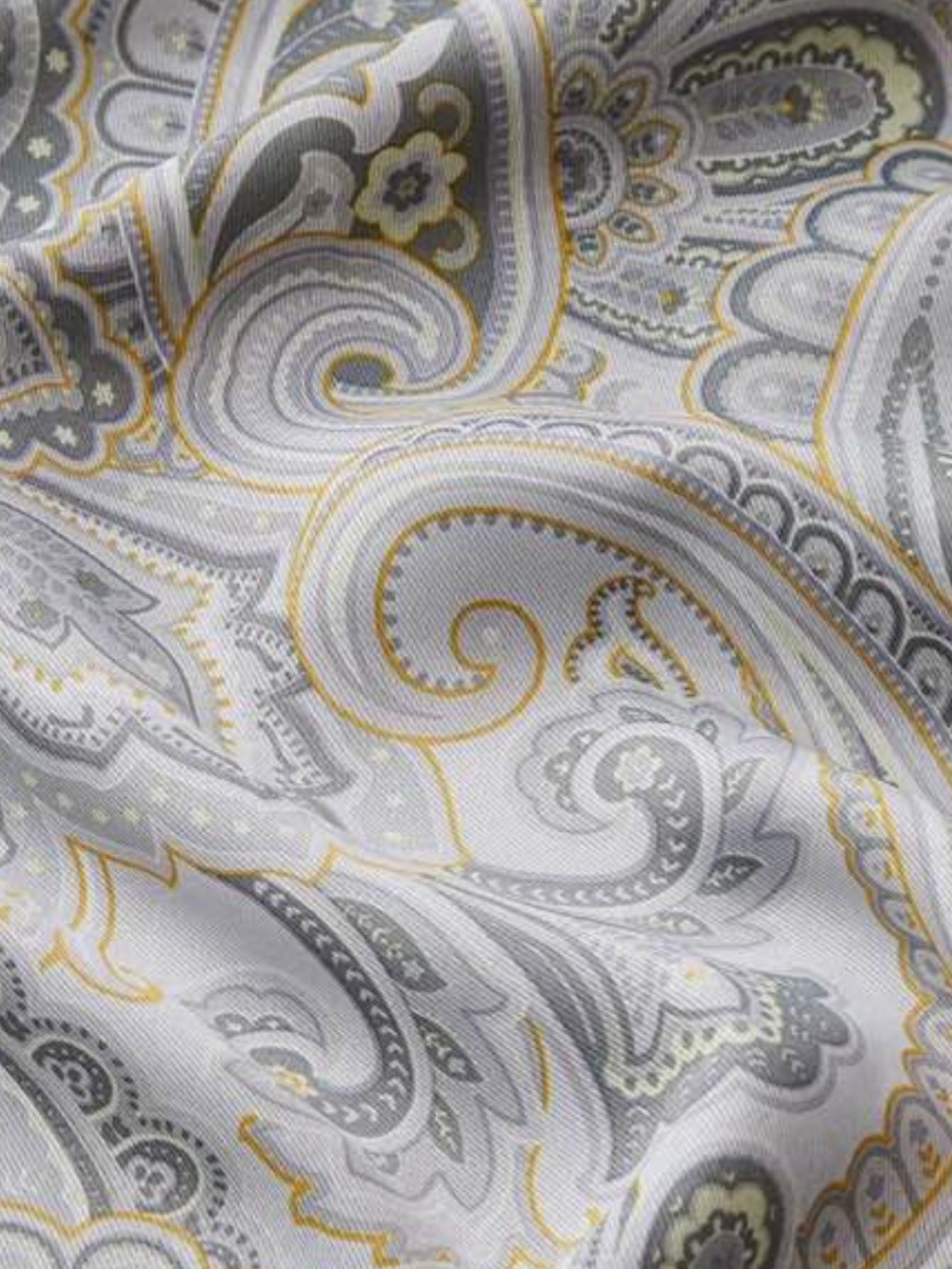Paisley Silk-Feel Scarf in Gray and Gold